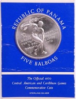 1970 Panama 5 Balboa Sterling Silver Coin UNC