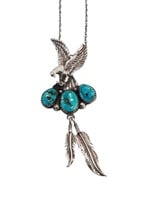 Sterling Signed "CS" Turquoise Eagle Necklace