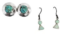 Sterling Silver Turquoise & Fire Opal Earrings (2)