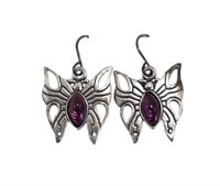 Sterling Silver & Amethyst Butterfly Earrings