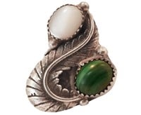 Sterling Malachite & Mother of Pearl Navajo Ring 6