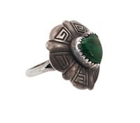 Signed Sterling Silver & Malachite Heart Ring
