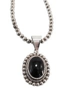 Sterling Silver Beaded Onyx Necklace