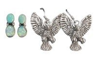Sterling Eagle & Turquoise/Fire Opal Earrings (2)