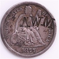 1877-CC Seated Liberty Dime, Counterstamped VF30