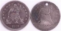 1853, 1877-S Seated Liberty Quarters (2)