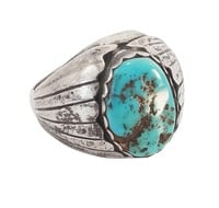 Sterling Silver & Turquoise Men's Ring - Sz. 10.5