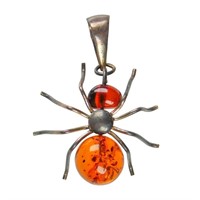 Sterling Silver & Amber Ant Pendant
