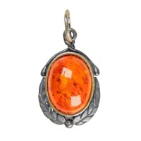 Sterling Silver & Amber Pendant - Made in Poland