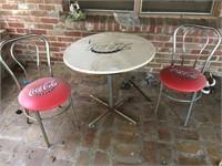 Coke Table (Damage on Top as Shown) & Chairs