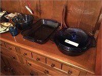 Blue Caserole Bowls & Misc in Cabinet