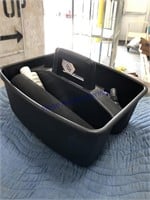 PLASTIC TOTE W/ GUN CLEANING SUPPLIES