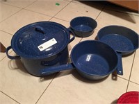 (4) Blue Graniteware Cookpans