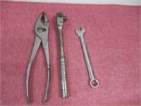 Lot of 3 Tools-Adjustable Wrench, Pliers, Wrench