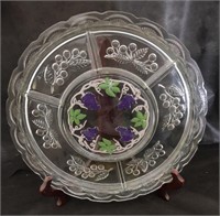 Colored Glass Tray - Purple Grapes & Green Leaves