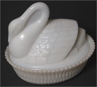 Westmoreland Swan Covered Milk Glass Dish