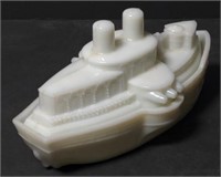 Westmoreland Milk Glass Ship Covered Dish