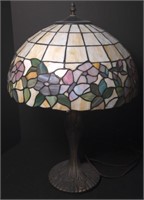 Vtg Stained Glass Floral Table Lamp