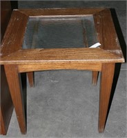 NEW WOOD SIDE TABLE W/GLASS INSERT