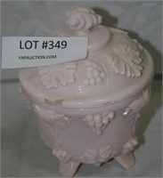 PINK MILK GLASS 4-FOOTED CANDY DISH W/LID