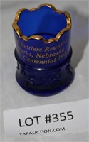 COBALT BLUE GLASS SETTLER REUNION TOOTHPICK HOLDER