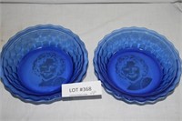 2 BLUE GLASS SHIRLEY TEMPLE BOWLS