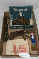 FLAT BOX W/.22 AMMO AND RELATED AMMO ACCESSORIES