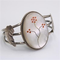 Inlaid Zuni Flower Sterling Bracelet