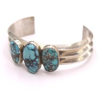 Signed L. Bennett Sterling & Turquoise Cuff