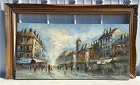 Signed Burnett painting of Paris on canvas and