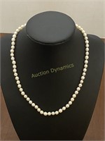 Hand Knotted Pearl Necklace w/ Silver Clasp