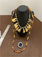 Necklaces & Blue Stone Brooch