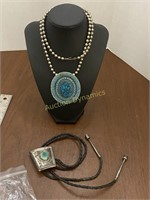 Silver Chain & Turquoise Necklace & Bolo Tie