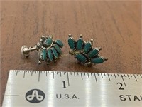 Sterling Silver & Turquoise Earrings, Screwback