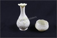 Belleek Fluted Scroll Vase & Open Shell Dish
