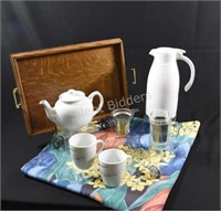 Tea Diffuser Thermos, Tea Pot, Tray, Table Cloth