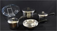 Retro Revere Ware Pots & Oval Glass Casserole