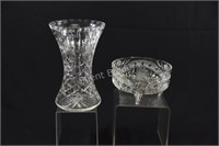 Crystal Etched Wide Vase & Footed Etched Bowl