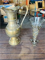 Brass 16" jug & 12" vase
