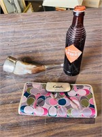 box w/ crush bottle, Coach wallet & bone horn