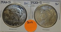 2 - 1922-S BU SILVER PEACE DOLLARS - 2 X BID