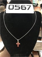 20" CROSS 925 NECKLACE WITH RED STONE