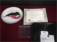 Franklin Mint Plate with Stand and Certificate