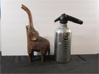 Hand Carved Wood Elephant+ Soda King Made in USA