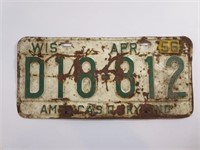 Vintage 1956 Wisconsin License Plate