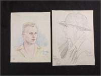 2 Vintage 1940's Hand Sketches done in Philippines