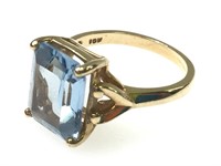 10K Sz 6.5 Blue Topaz Ring 3.7g TW