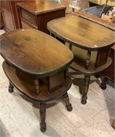 2 vintage pine 2-level matching side tables