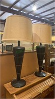 2 matching metal cone shaped table lamps with