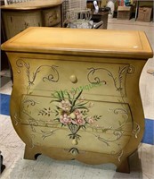 Pink floral painted cabinet with three drawers,